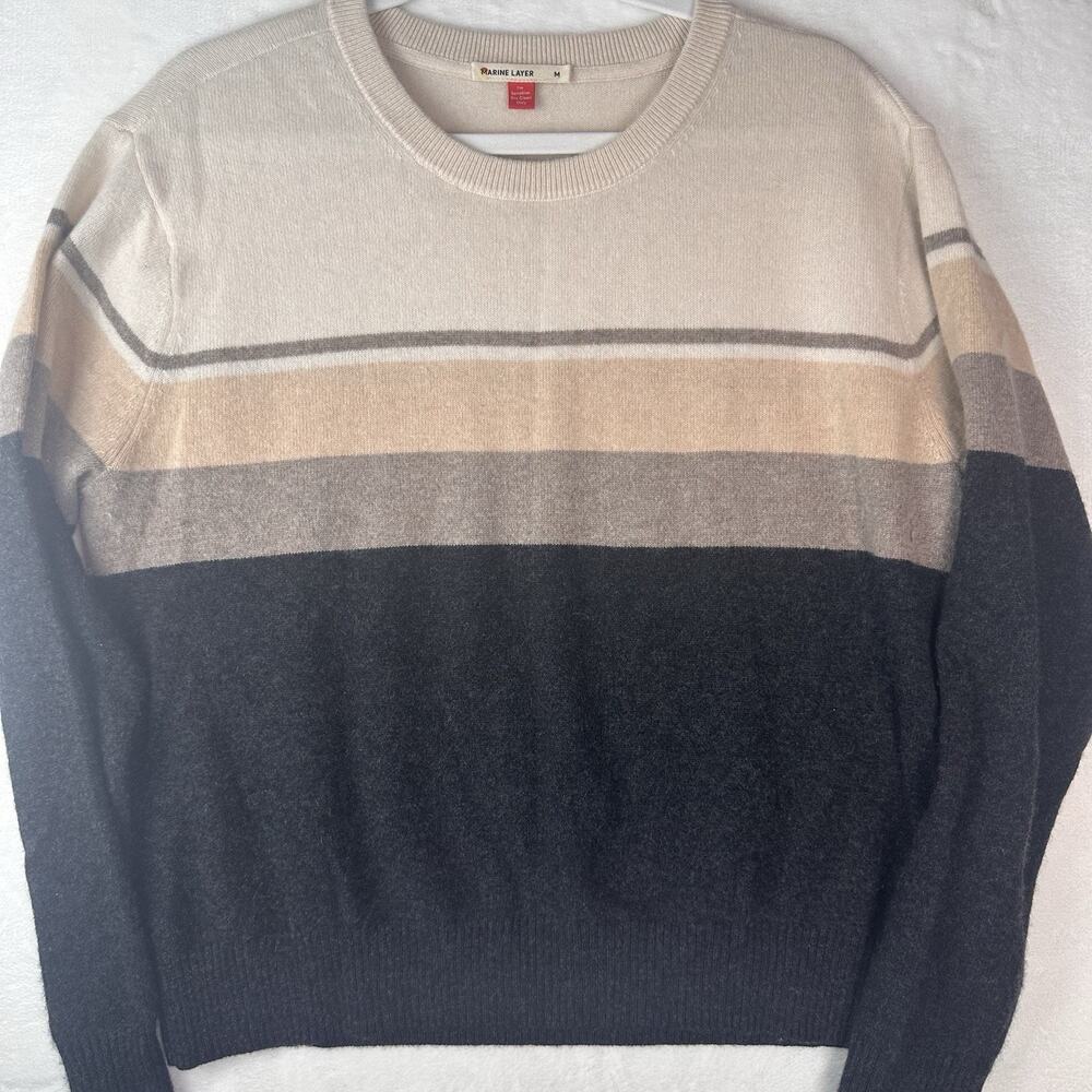 Marine Layer Harper Cashmere Sweater Women M ColorBlock Stripe Crewneck Luxury